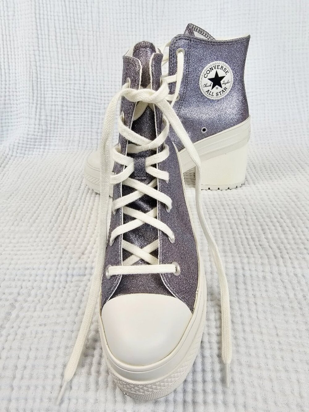 Converse Chuck 70 De Luxe Heel | Silver Glitter Platform | Women's 8/Men's 6 - Picture 3 of 9